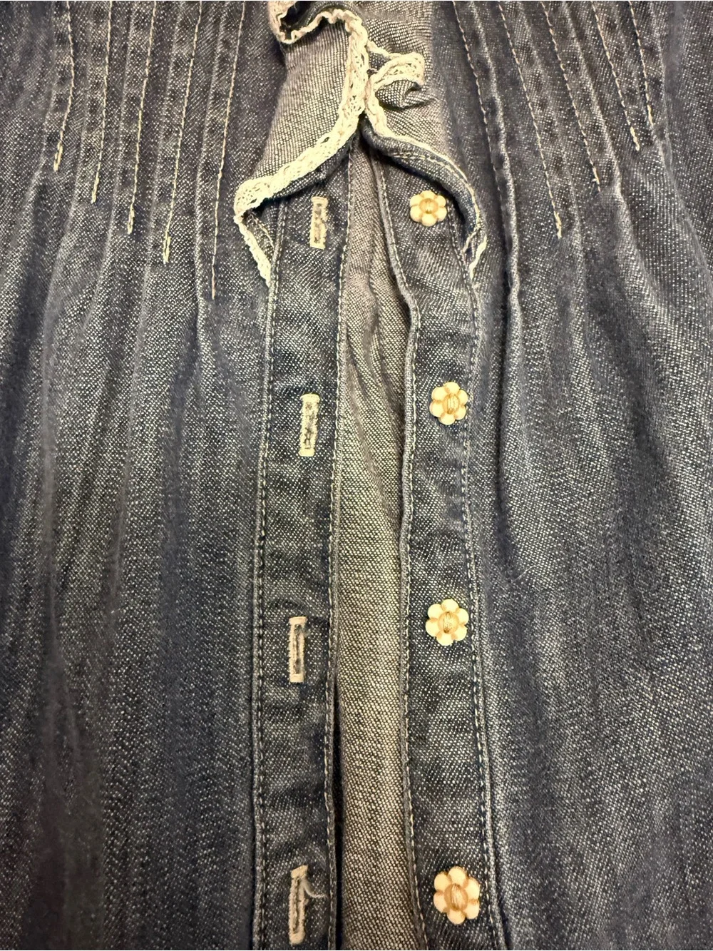 Ralph Lauren Baby Girl Denim Ruffle Button Down Daisy Bead Top Size 12M